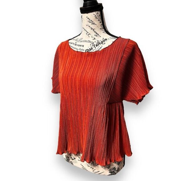 Madewell Rust Orange Pleated Blouse Oversized Boho Minimalist Top Womens Size XS - Picture 4 of 12